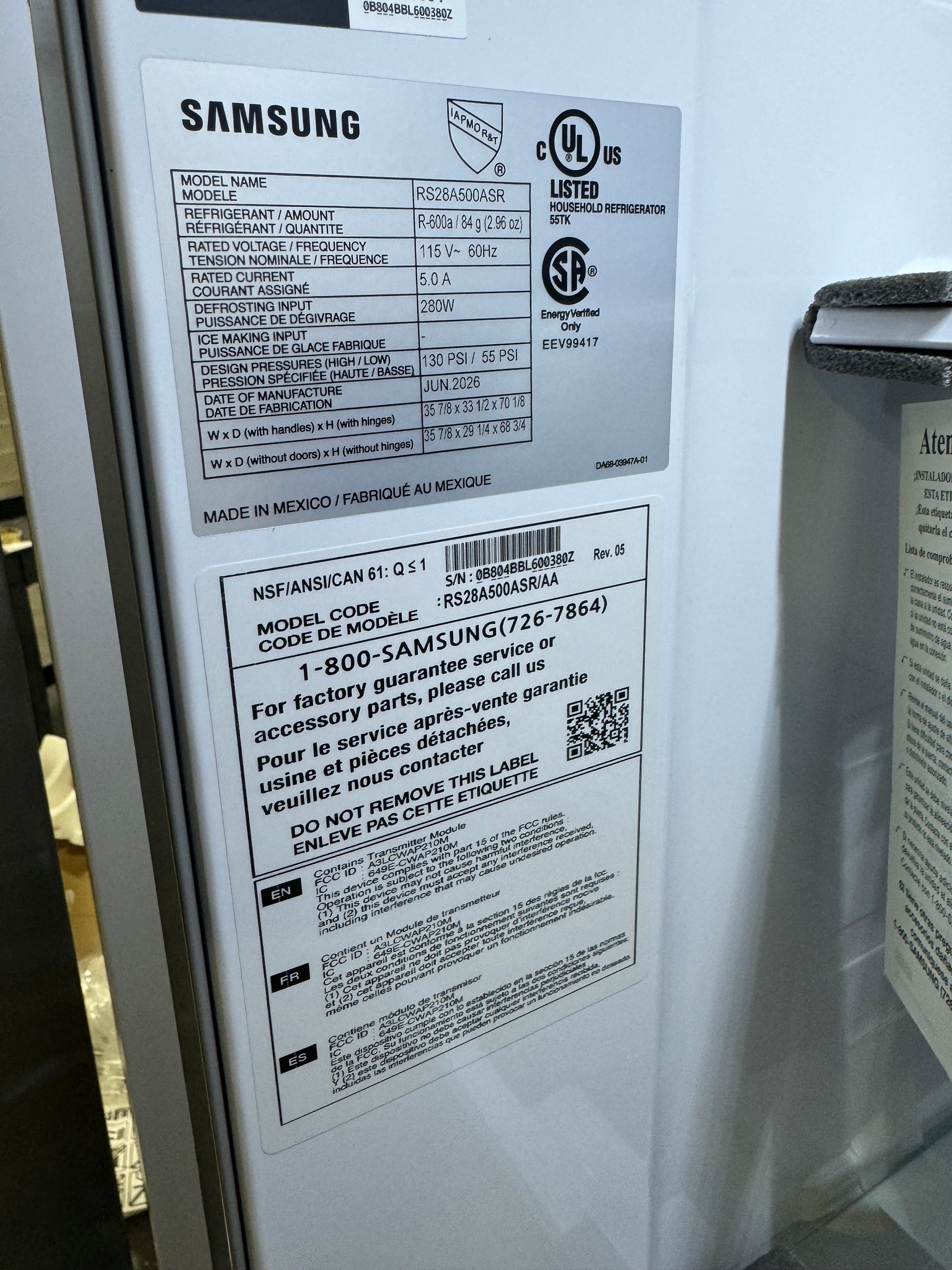 Samsung 27.4 Cu.Ft. Refrigerator/Freezer