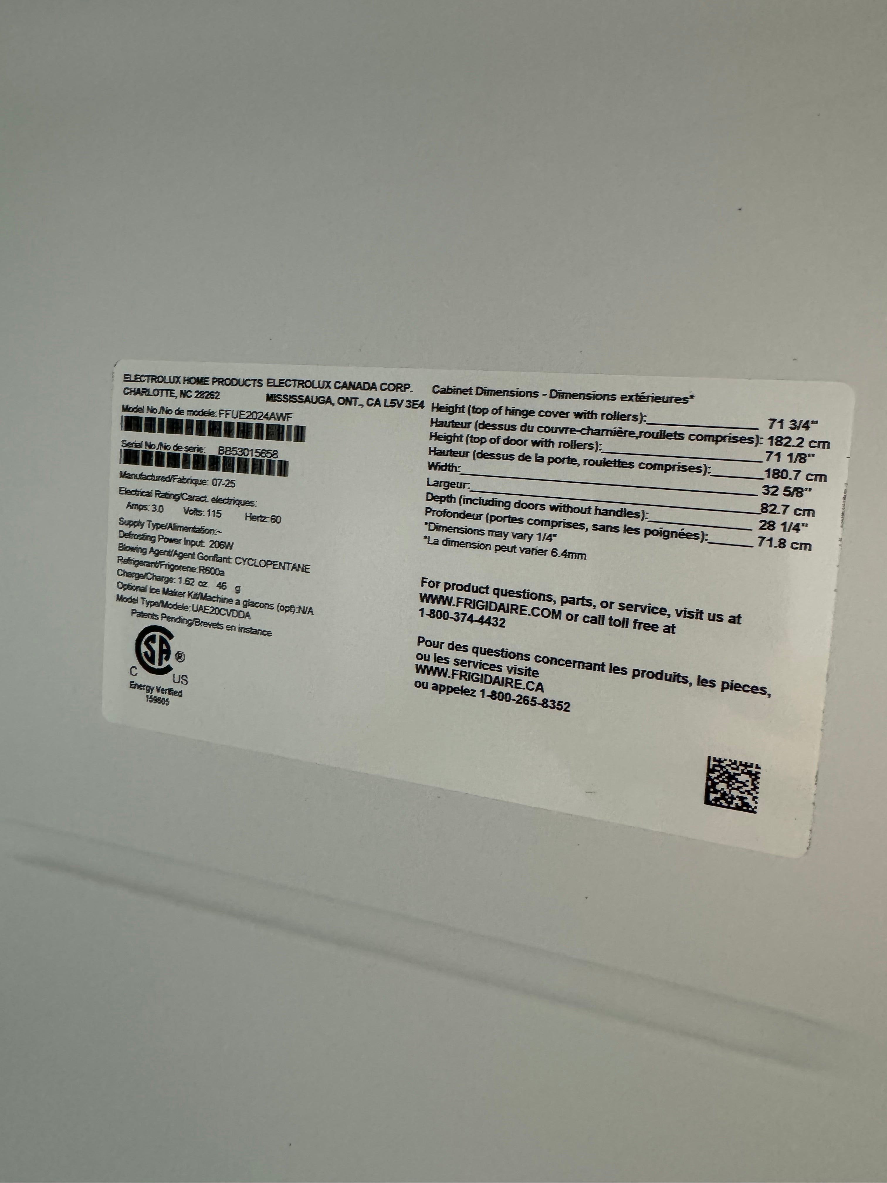 Frigidaire 20.0 Cubic ft. Freezer