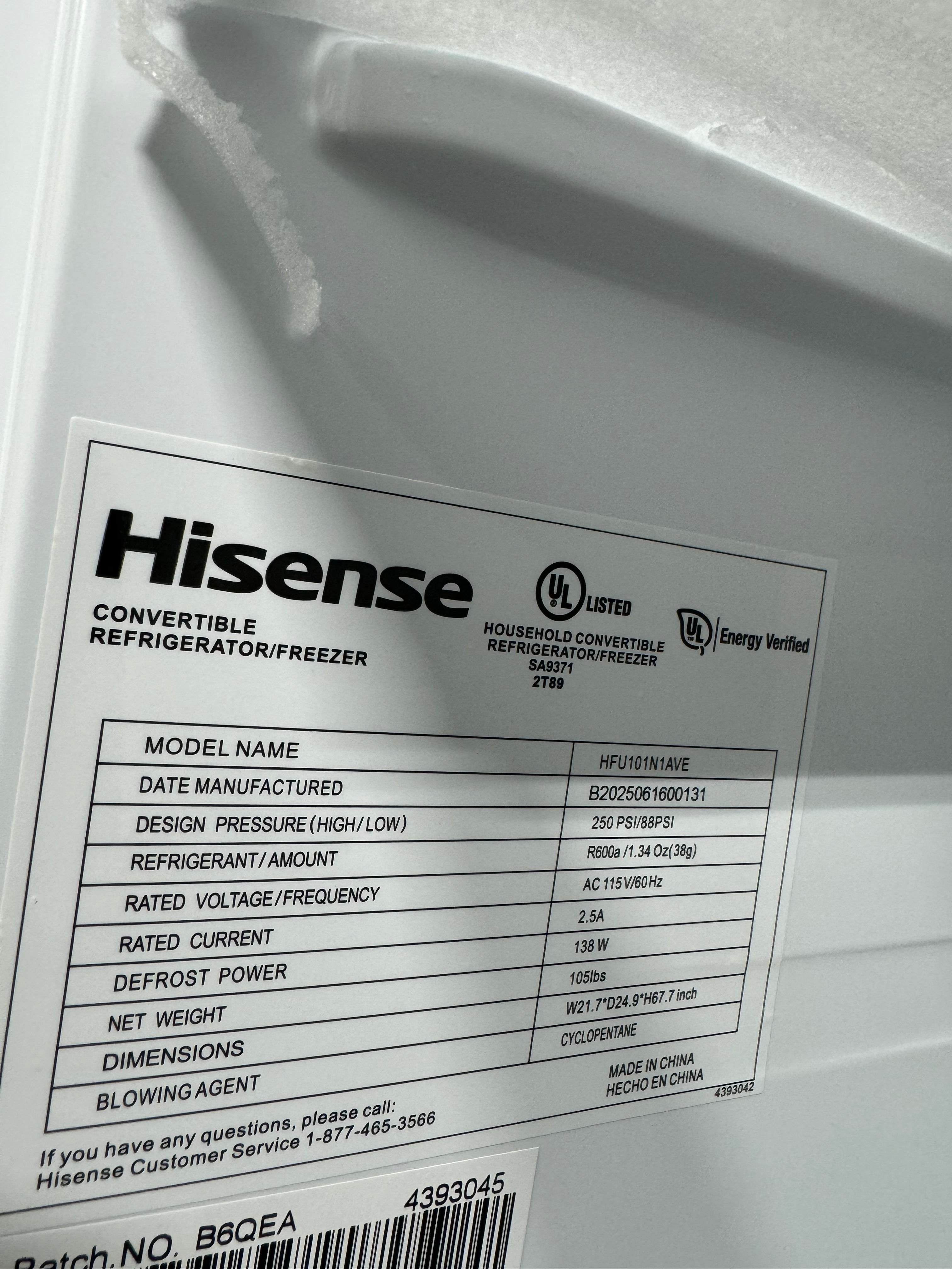 Hisense 10.2 Cubic ft. Freezer/Fridge Convertible