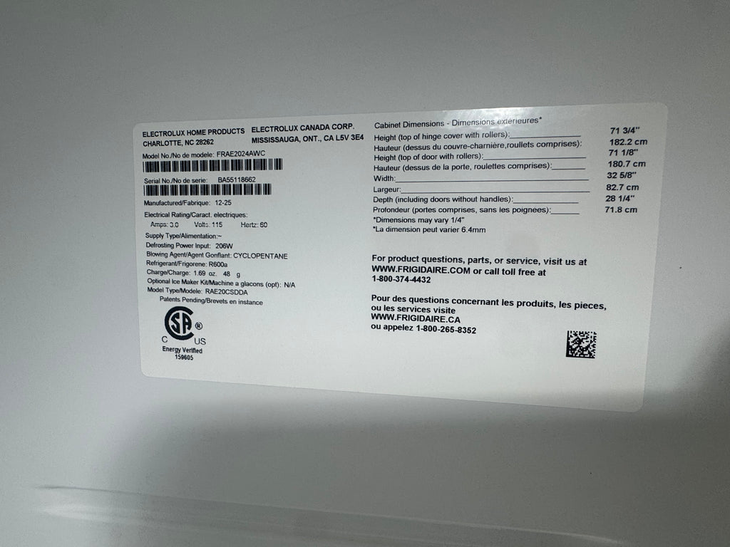 Frigidaire  20 Cubic ft.  Single Door Refrigerator Only